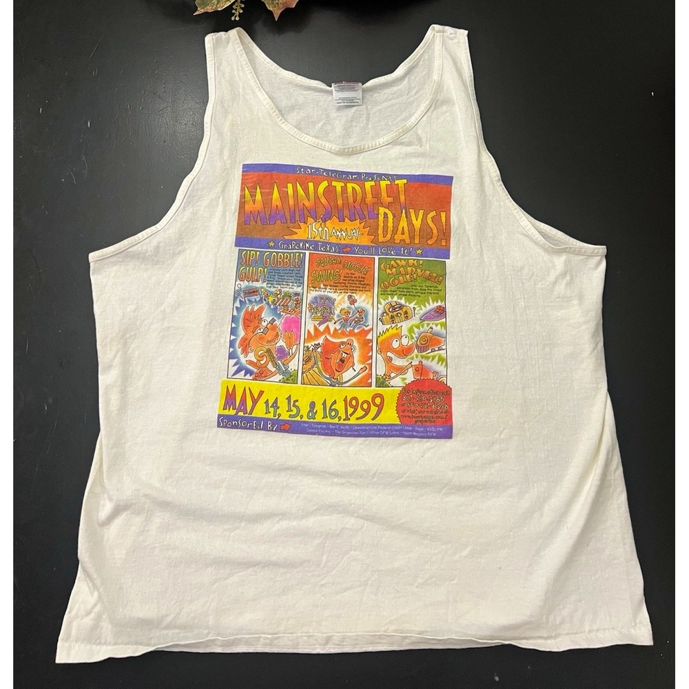 Hanes White Vintage 90s Mainstreet Days Grapevine TX 1999 Graphic Tank Top XXL